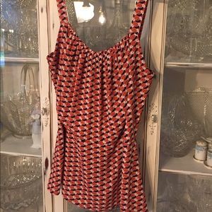 CAbi Adjustable Strap Tank Navy Orangey-Red Print